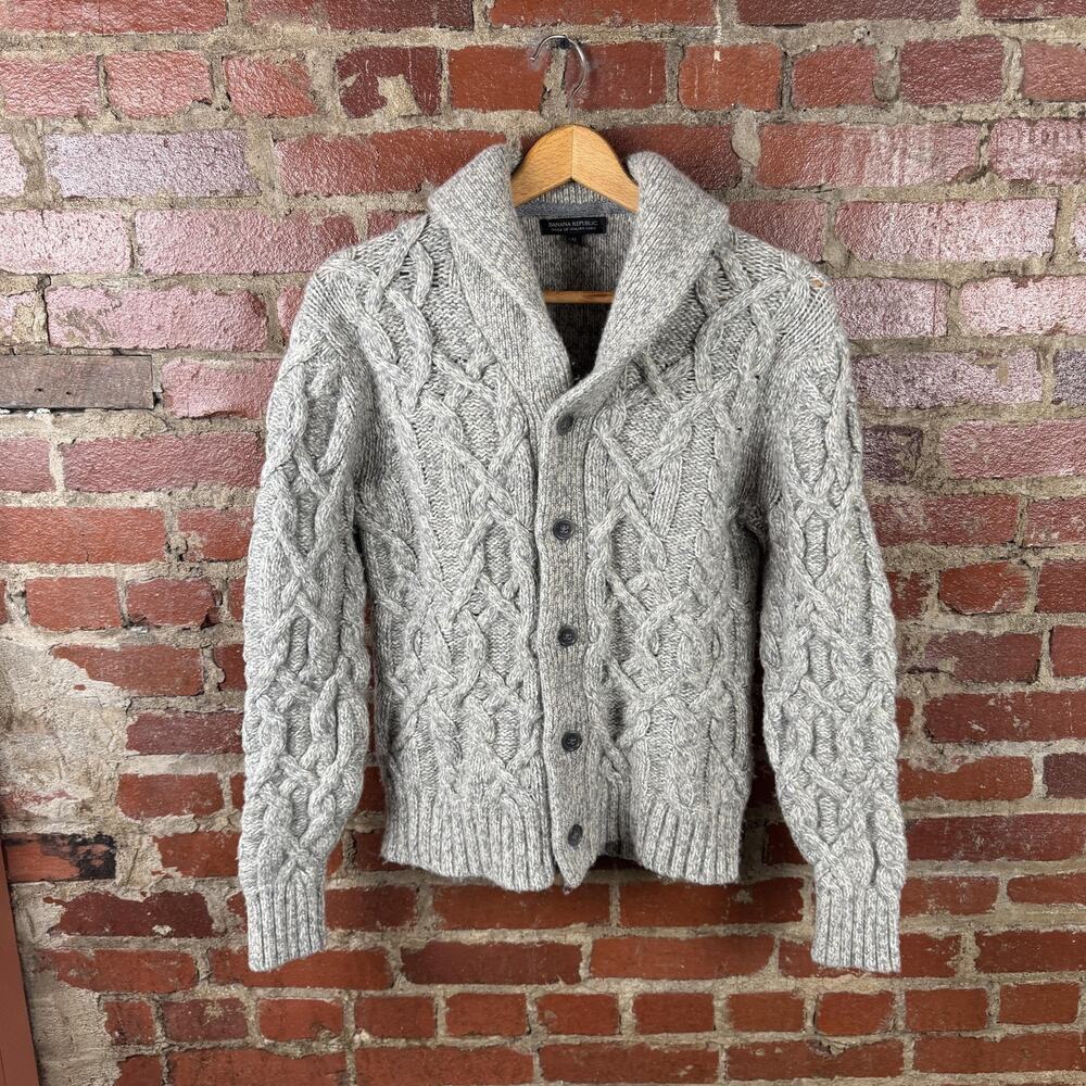 Banana Republic Shawl Collar Cable Knit Sweater - Light Gray